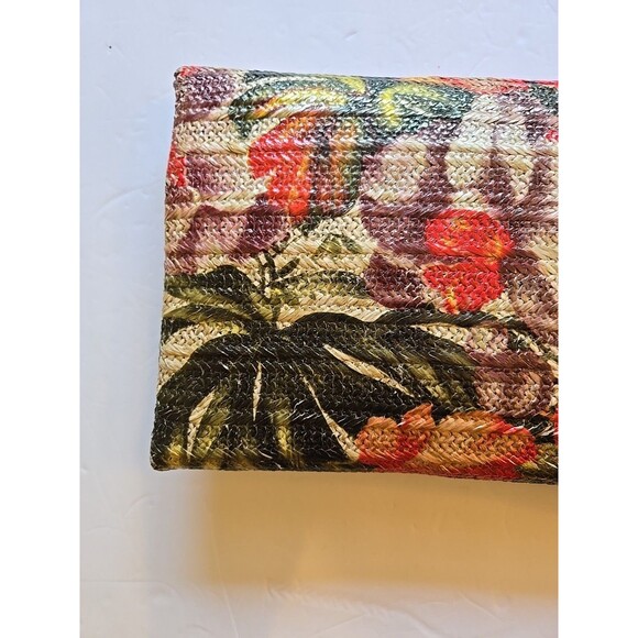 Sondra Roberts Squared Raffia Purse NEW Multicolor Floral Bamboo Clasp -oc- - Picture 6 of 16